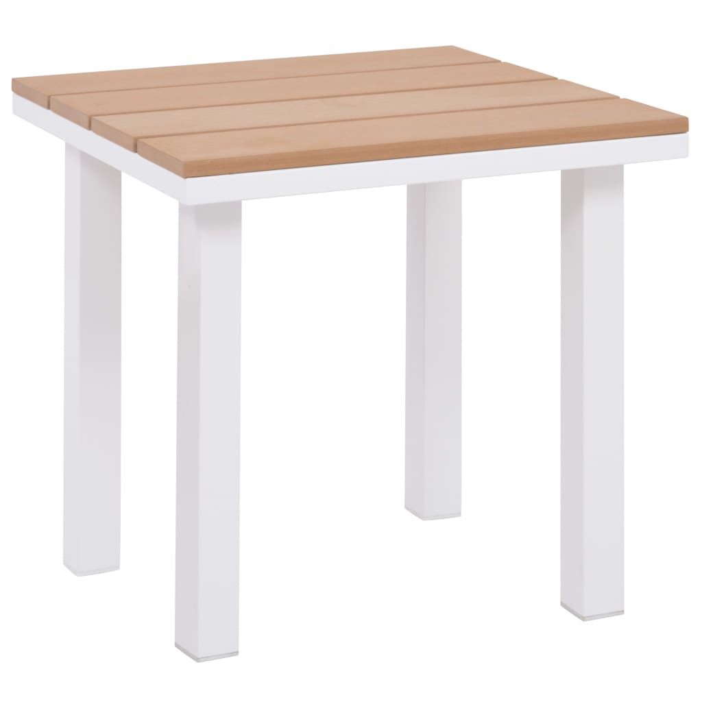 Chaises longues 2 pièces avec table en aluminium WPC blanc et marron