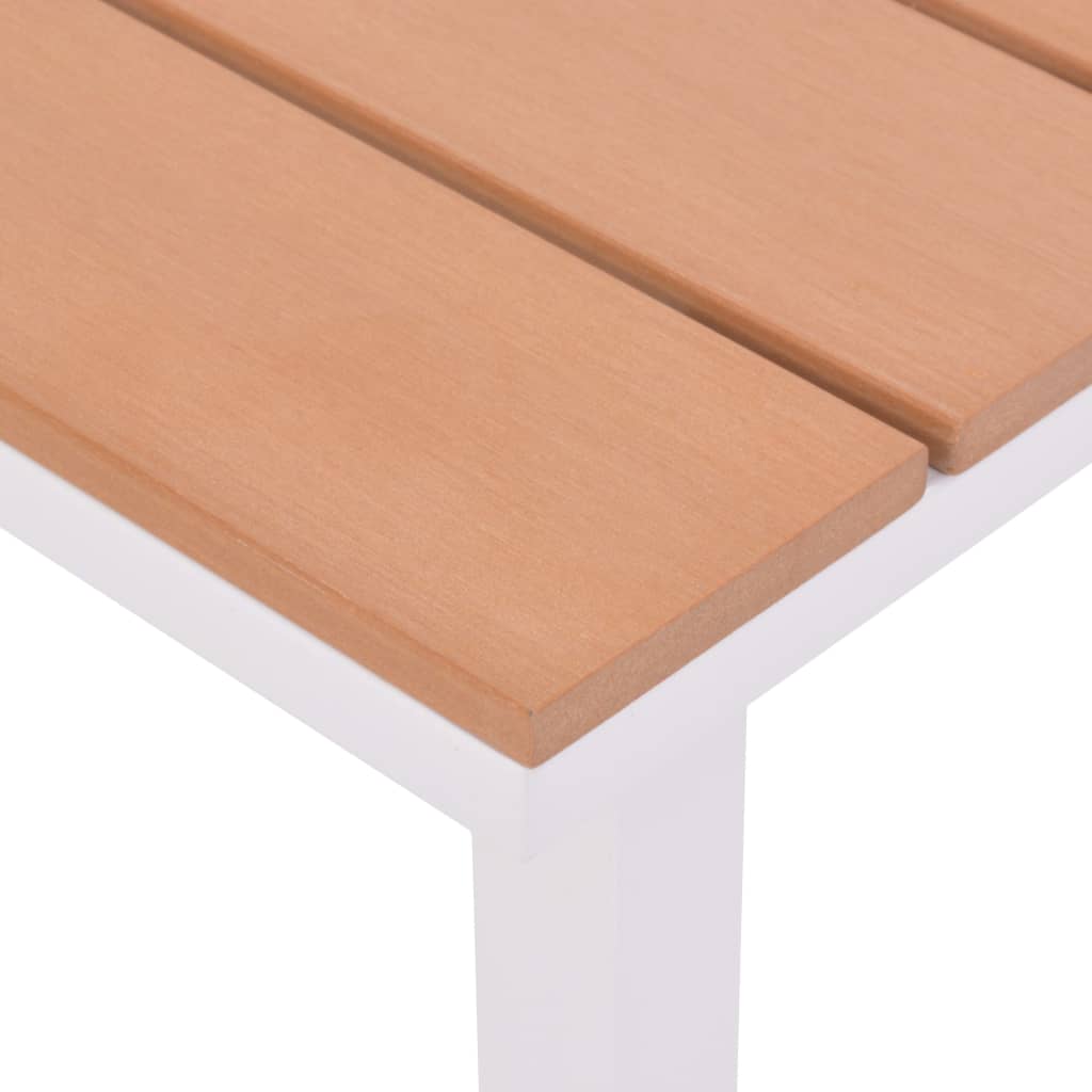 Chaises longues 2 pièces avec table en aluminium WPC blanc et marron