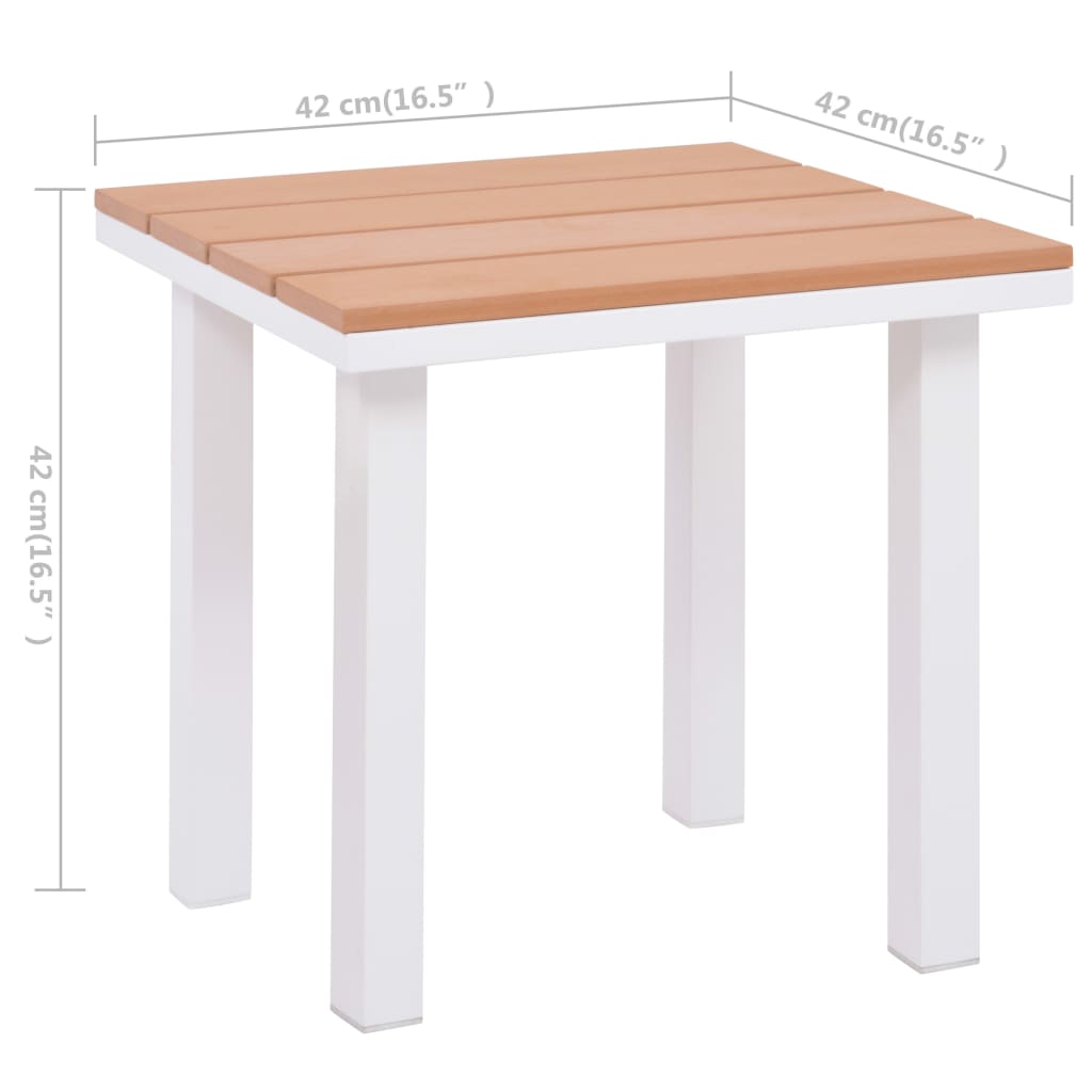 Chaises longues 2 pièces avec table en aluminium WPC blanc et marron