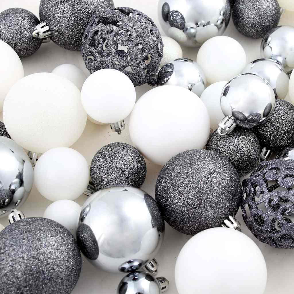100-tlg. Weihnachtskugel-Set 3/4/6 cm Weiß/Grau