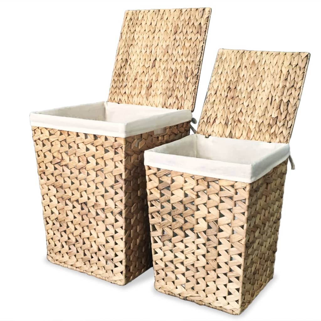 Lot de 2 paniers à linge en jacinthe d'eau