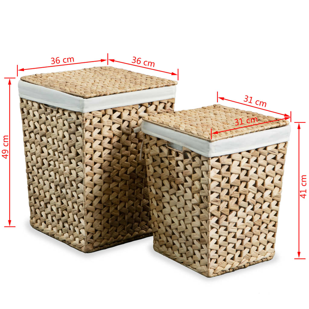 Lot de 2 paniers à linge en jacinthe d'eau