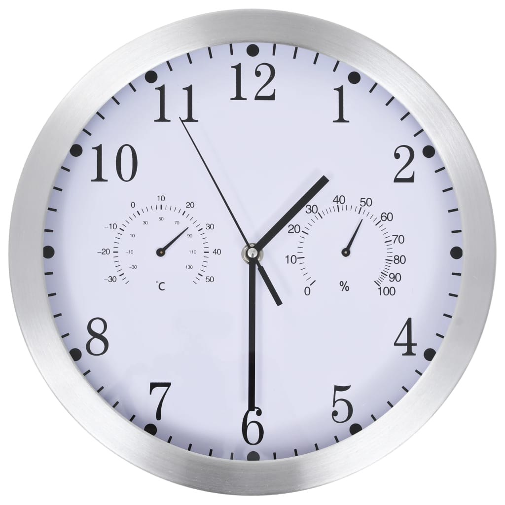 Horloge murale avec mouvement à quartz, hygromètre et thermomètre 30 cm blanc