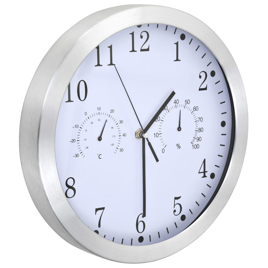 Horloge murale avec mouvement à quartz, hygromètre et thermomètre 30 cm blanc