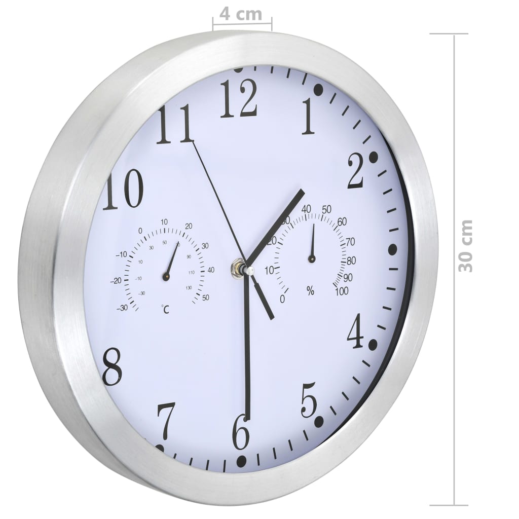 Horloge murale avec mouvement à quartz, hygromètre et thermomètre 30 cm blanc