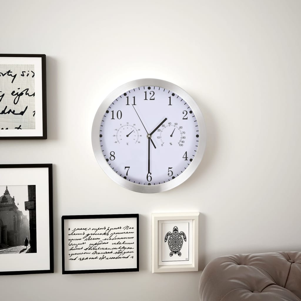 Horloge murale avec mouvement à quartz, hygromètre et thermomètre 30 cm blanc