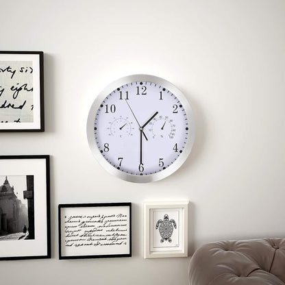 Wanduhr mit Quarzwerk, Hygrometer und Thermometer 30 cm Weiß