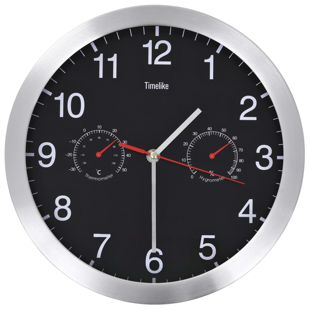 Horloge murale avec mouvement à quartz, hygromètre et thermomètre 30 cm noir