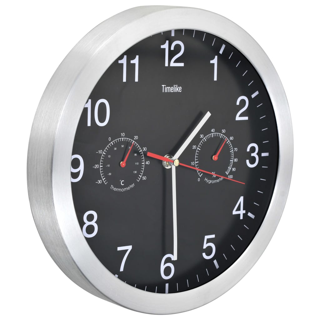 Horloge murale avec mouvement à quartz, hygromètre et thermomètre 30 cm noir