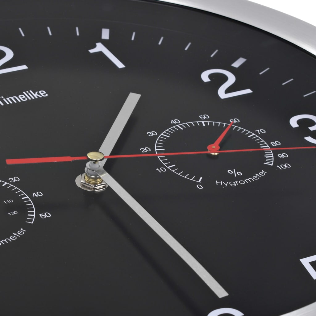 Horloge murale avec mouvement à quartz, hygromètre et thermomètre 30 cm noir