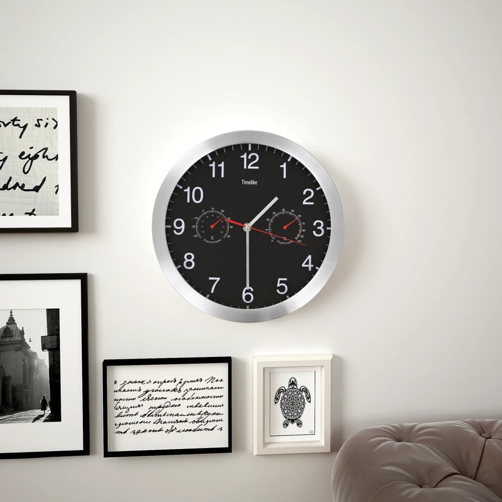 Horloge murale avec mouvement à quartz, hygromètre et thermomètre 30 cm noir