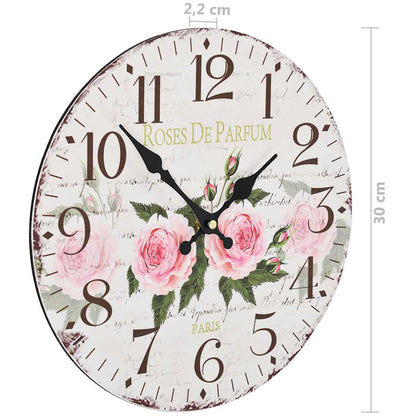 Vintage Wanduhr Blumen 30 cm
