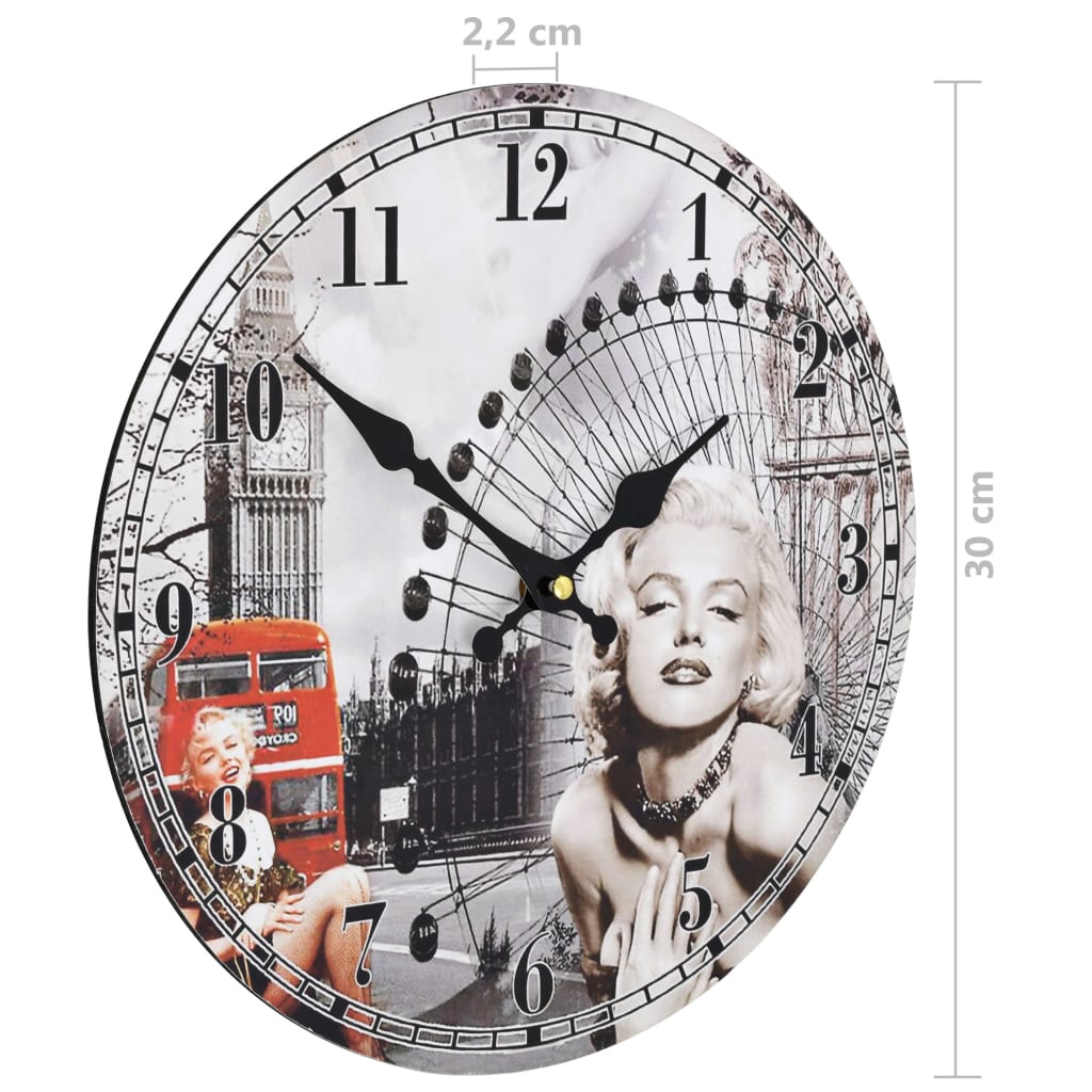 Horloge murale vintage Marilyn Monroe 30 cm