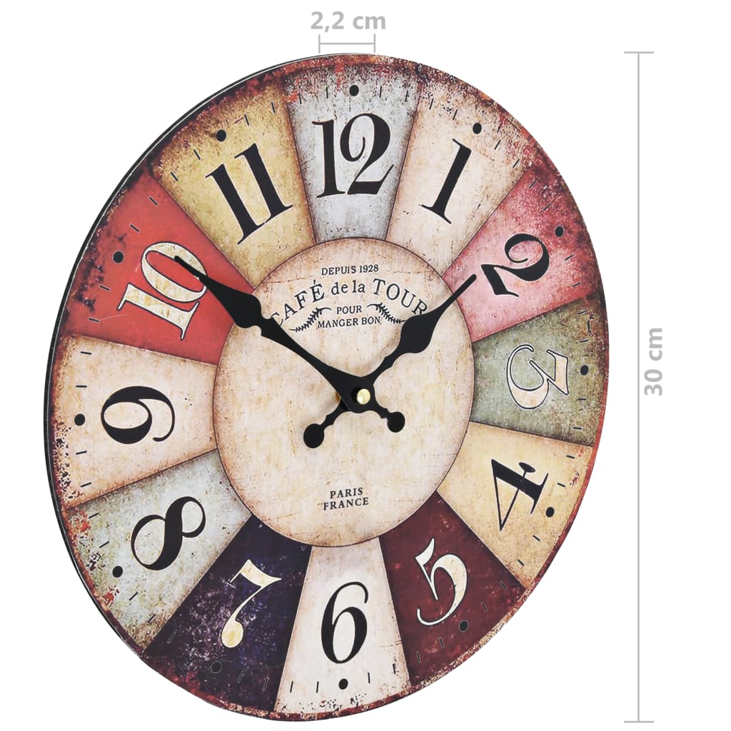 Horloge murale vintage colorée 30 cm