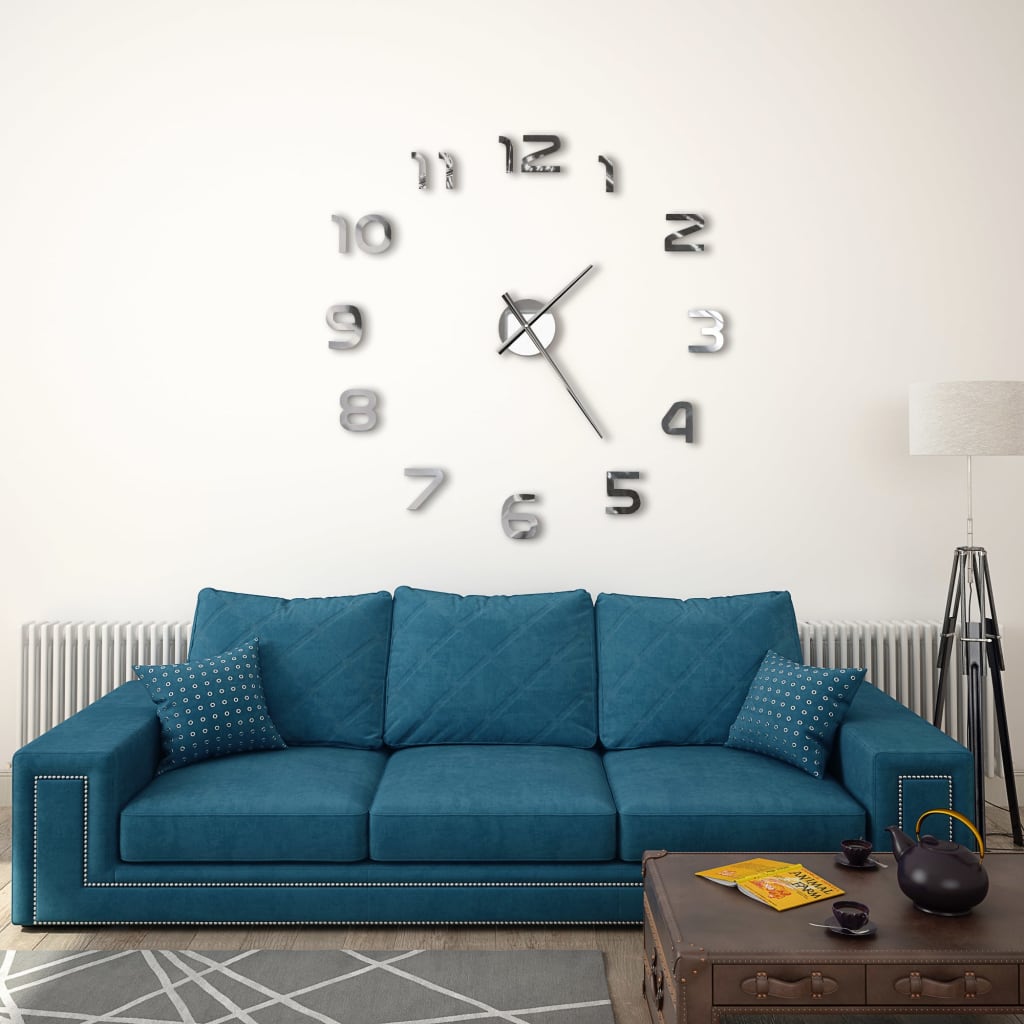 Horloge murale 3D design moderne 100 cm XXL argent