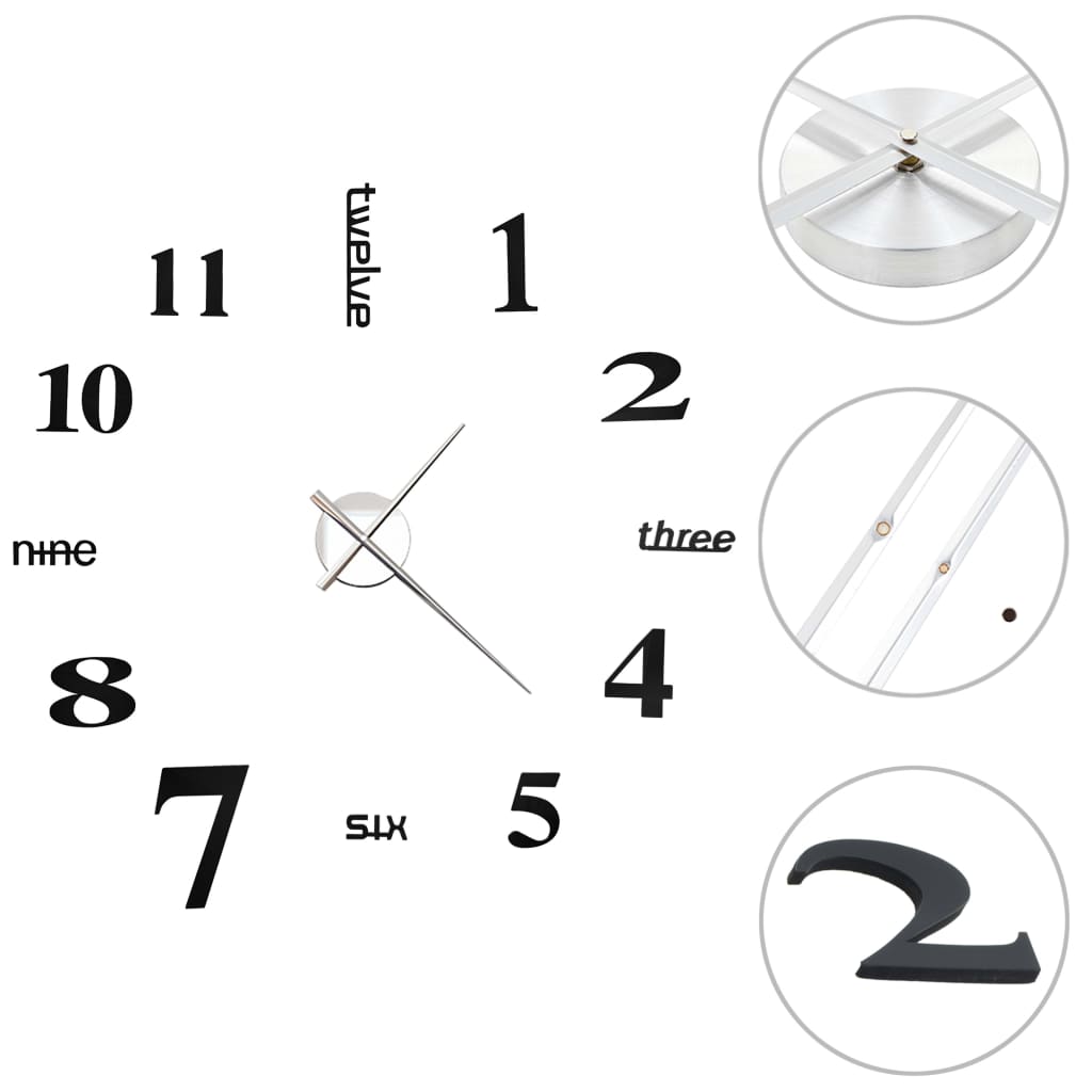 Horloge murale 3D design moderne 100 cm XXL noir