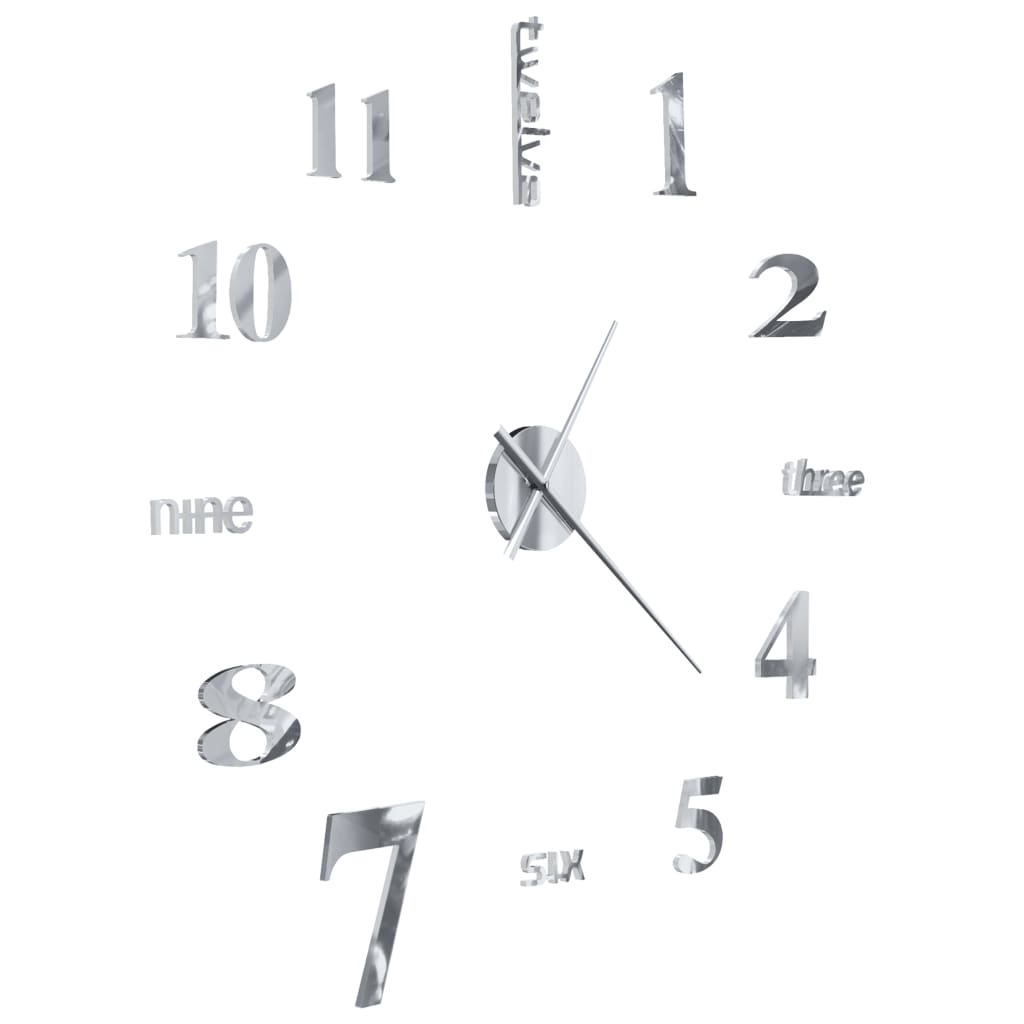 Horloge murale 3D design moderne 100 cm XXL argent