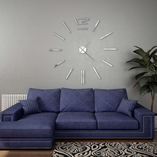 Horloge murale 3D design moderne 100 cm XXL argent