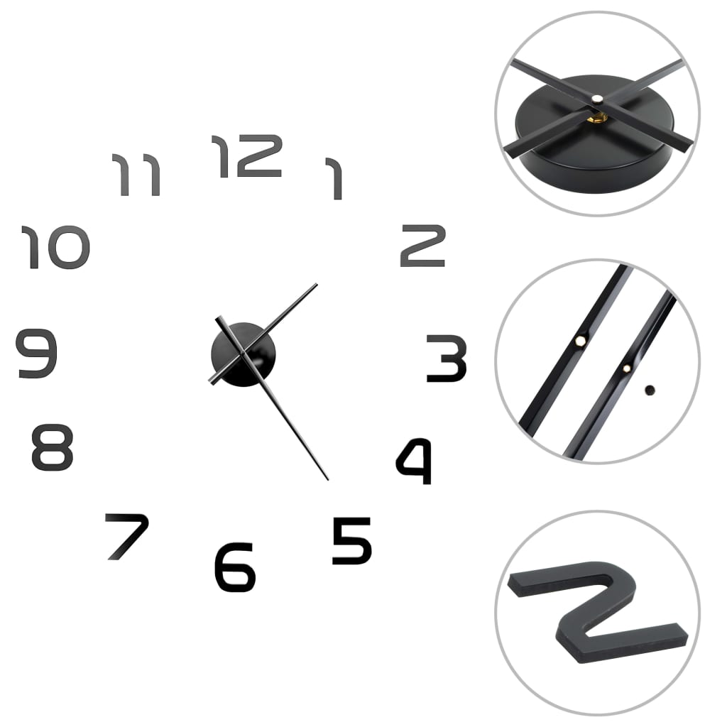 Horloge murale 3D design moderne 100 cm XXL noir