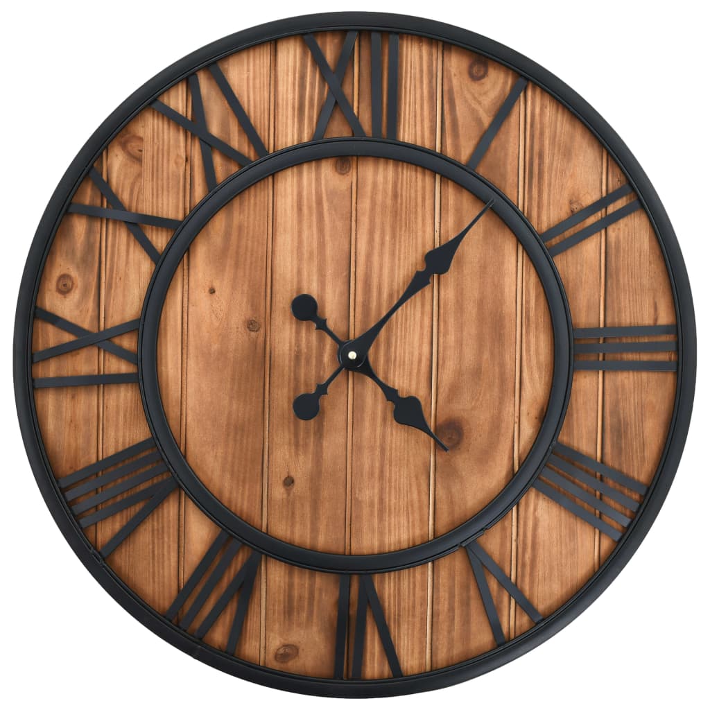 Horloge murale vintage avec mouvement quartz bois et métal 60 cm XXL