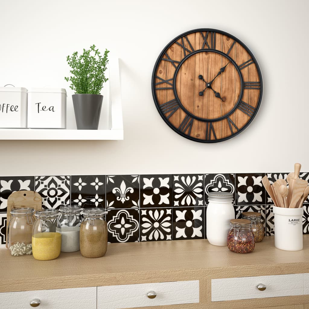 Horloge murale vintage avec mouvement quartz bois et métal 60 cm XXL