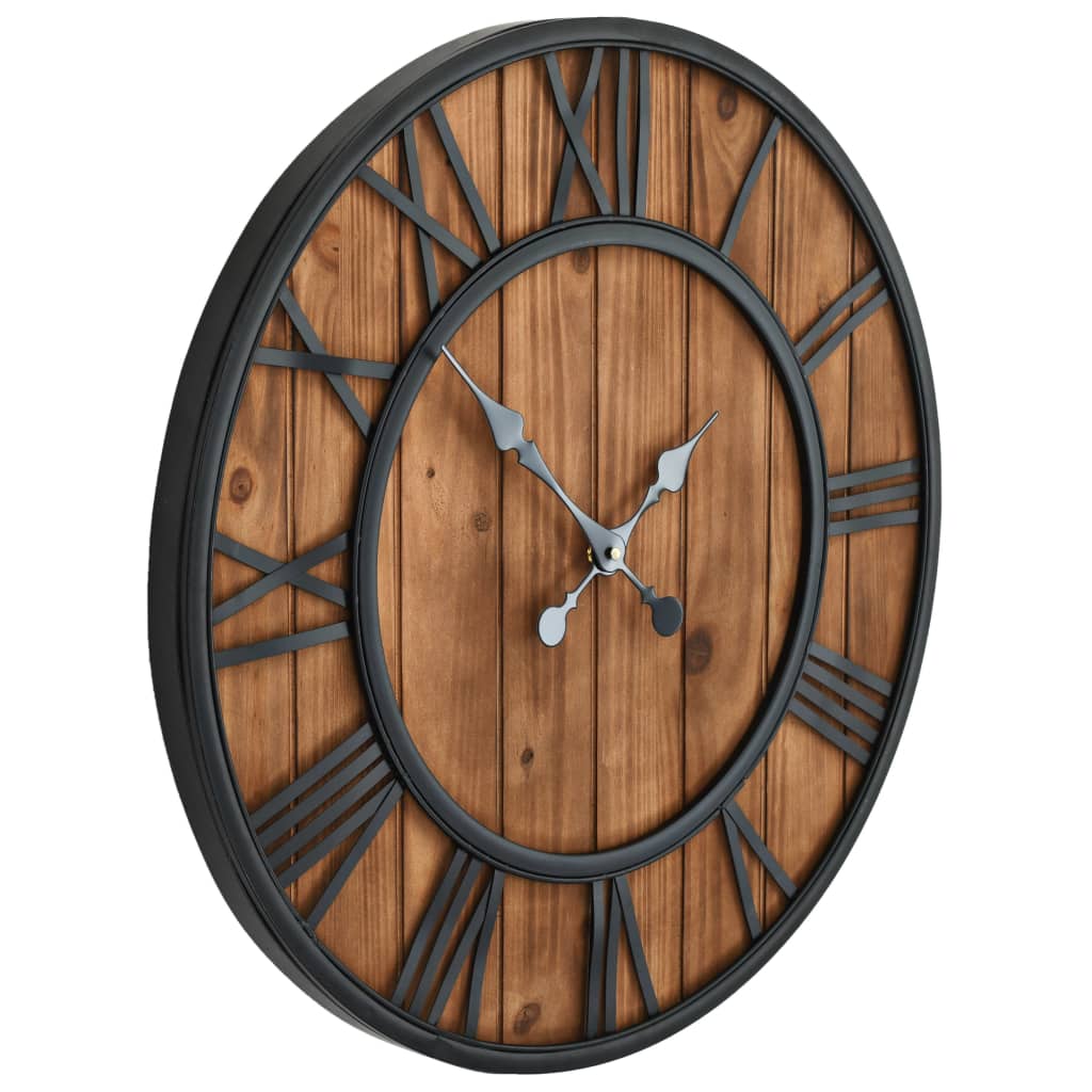 Horloge murale vintage avec mouvement quartz bois et métal 60 cm XXL