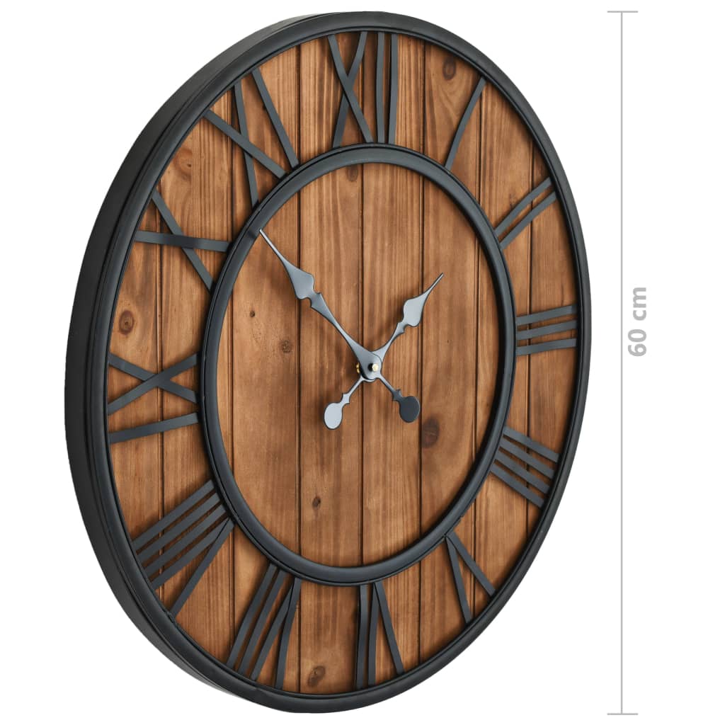 Horloge murale vintage avec mouvement quartz bois et métal 60 cm XXL