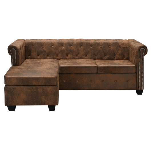 Chesterfield-Sofa L-Form Kunstwildleder Braun