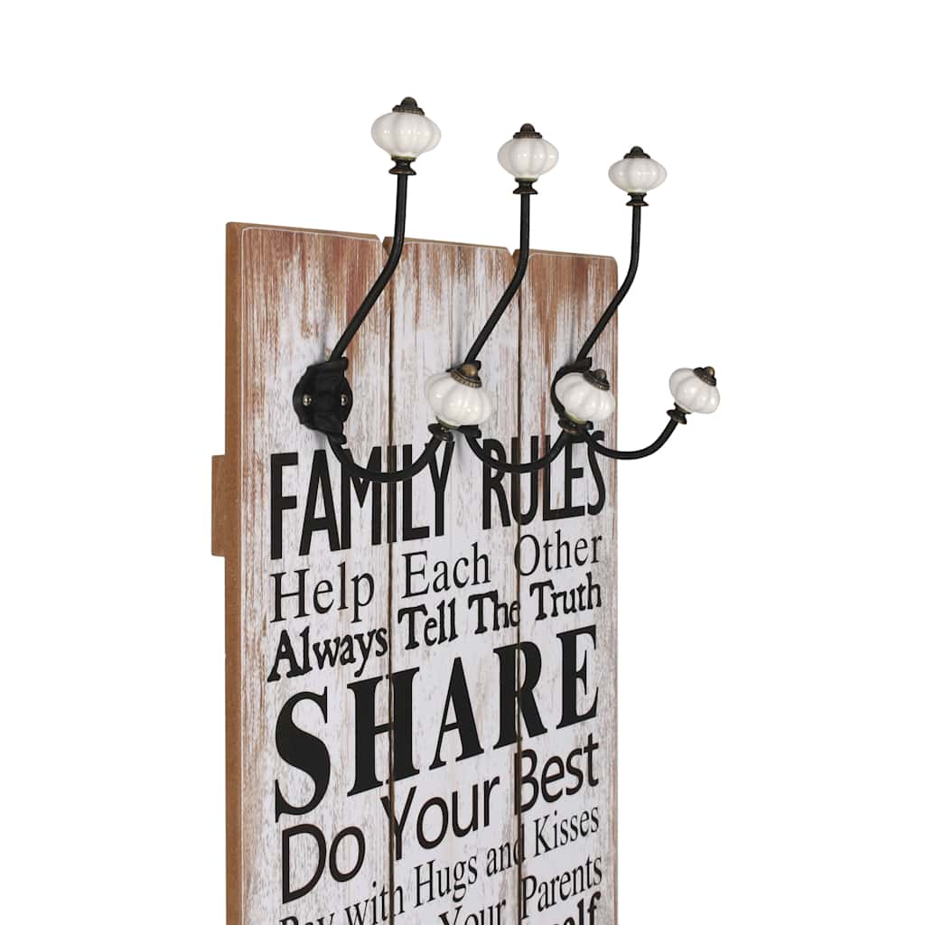 Wandgarderobe mit 6 Haken 120 x 40 cm "FAMILY RULES