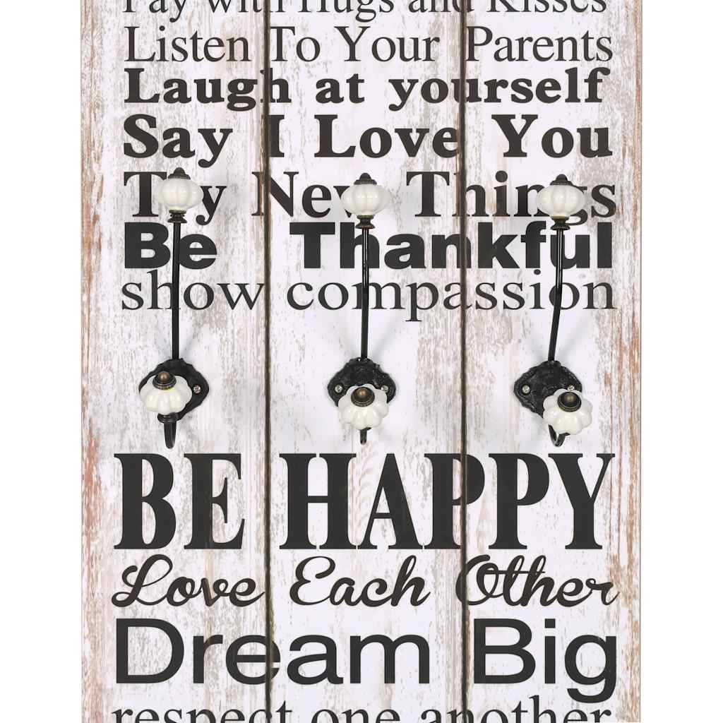Wandgarderobe mit 6 Haken 120 x 40 cm "FAMILY RULES