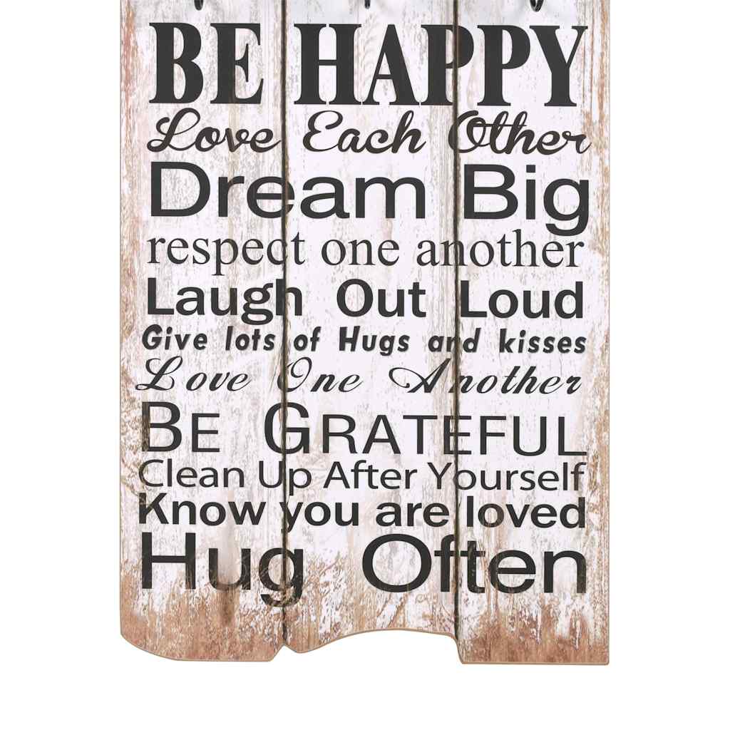Wandgarderobe mit 6 Haken 120 x 40 cm "FAMILY RULES