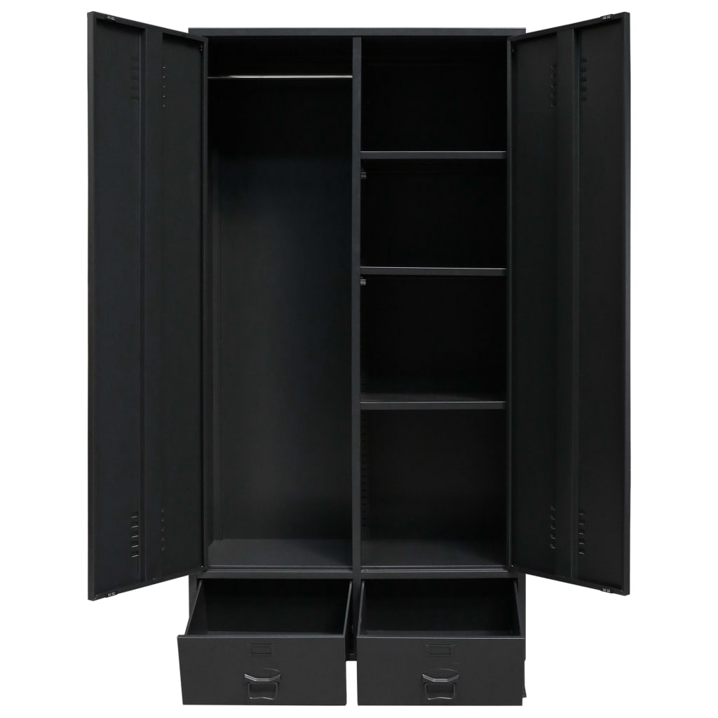 Kleiderschrank Metall Industrie-Stil 90 x 40 x 180 cm Schwarz