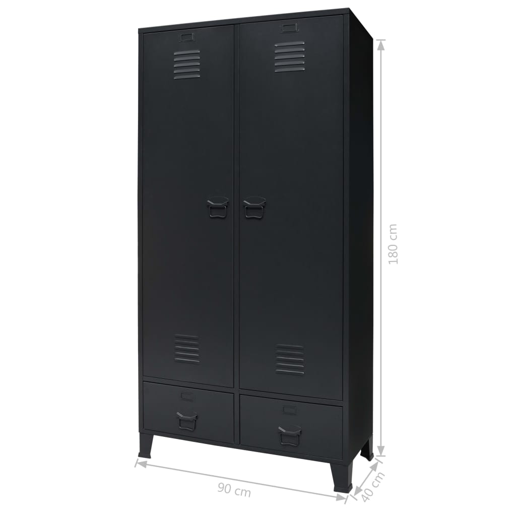 Kleiderschrank Metall Industrie-Stil 90 x 40 x 180 cm Schwarz