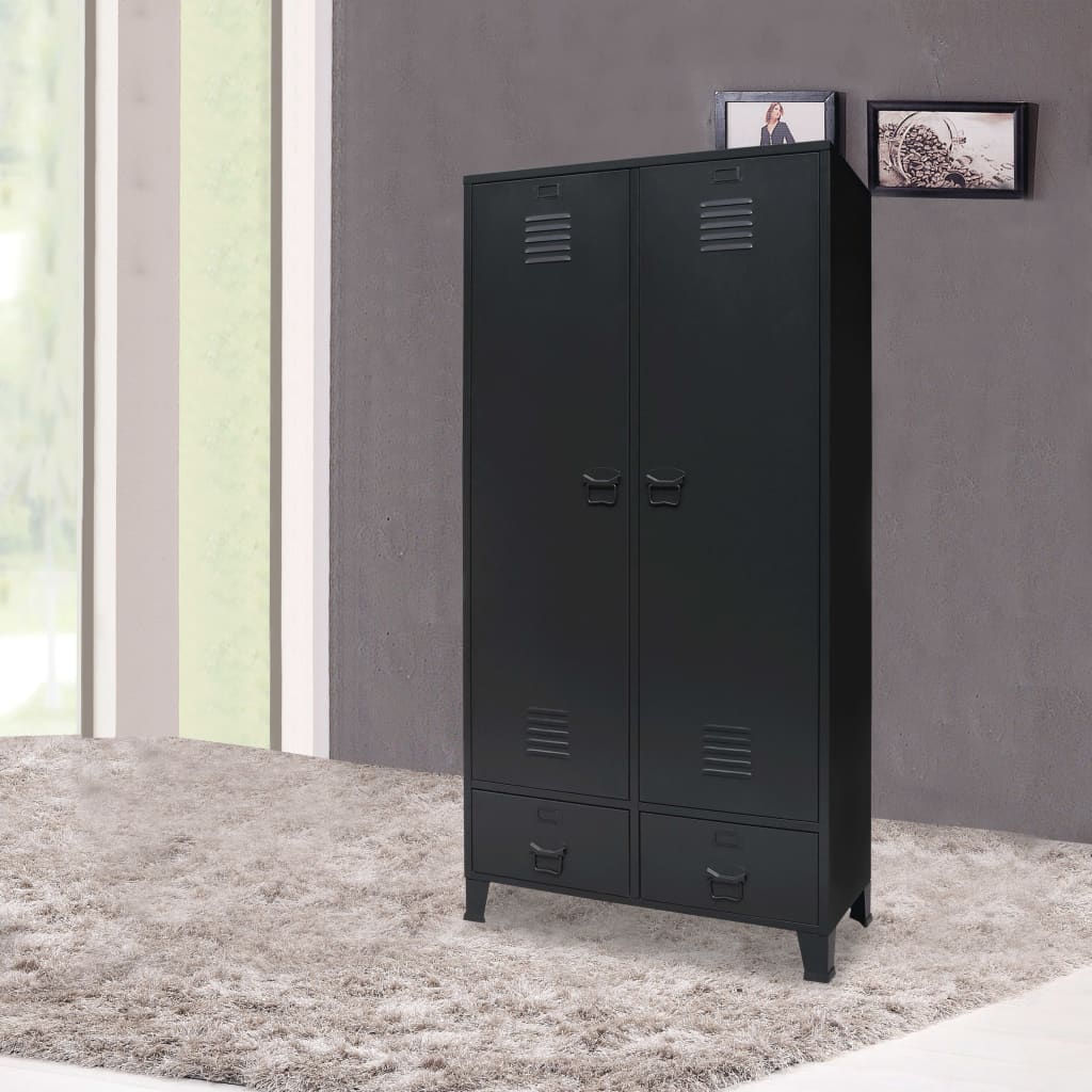Kleiderschrank Metall Industrie-Stil 90 x 40 x 180 cm Schwarz