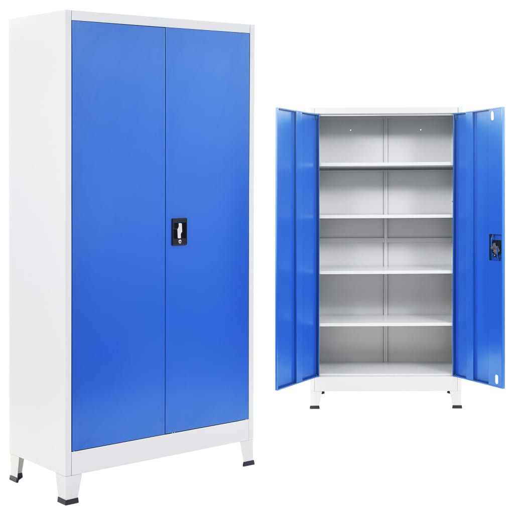 Armoire de bureau en métal 90 x 40 x 180 cm gris et bleu