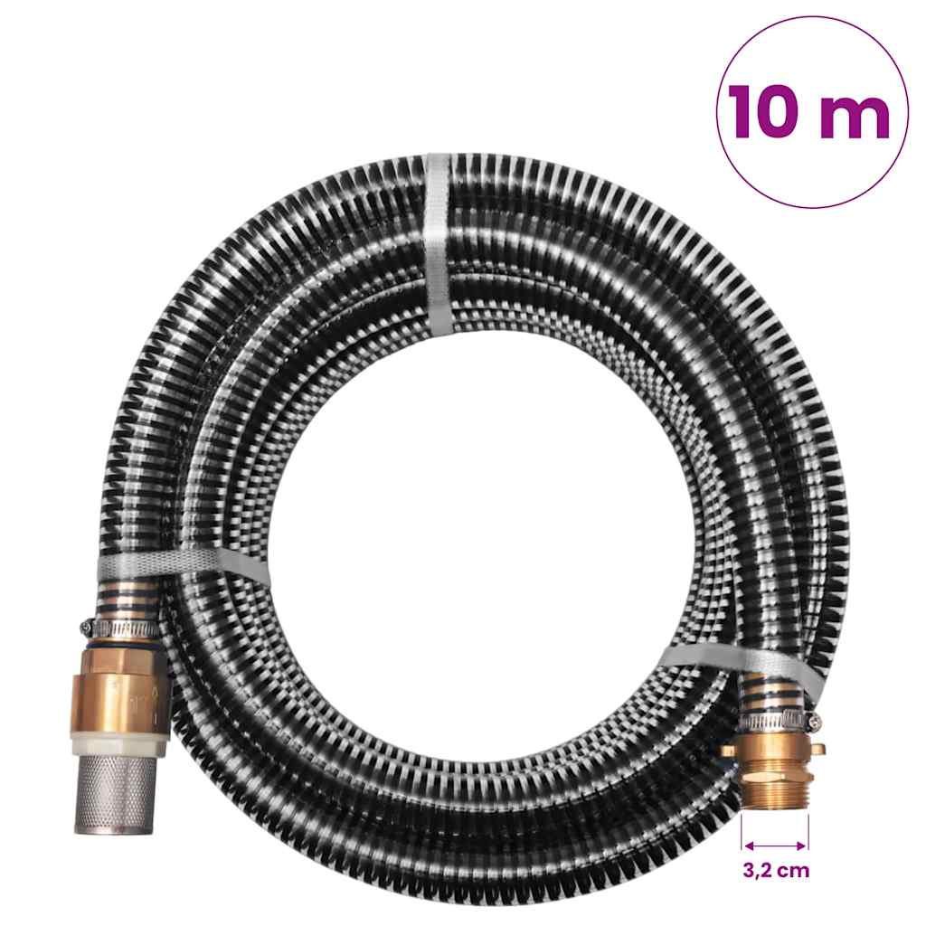 Saugschlauch mit Messing-Anschlüssen 10 m 25 mm Schwarz