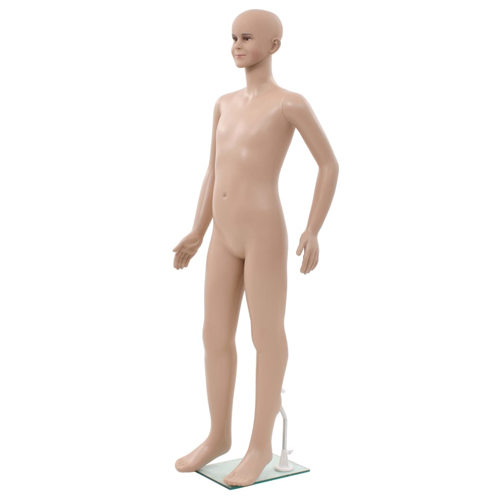 Ganzkörper-Schaufensterpuppe Kind mit Glassockel Beige 140 cm