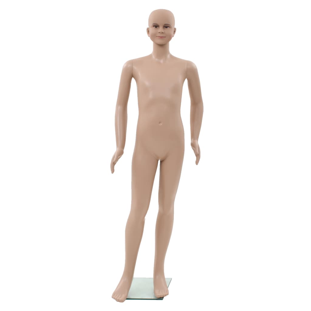 Ganzkörper-Schaufensterpuppe Kind mit Glassockel Beige 140 cm