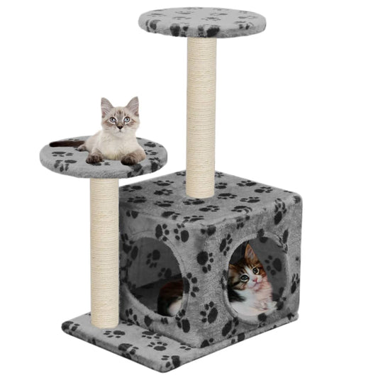 Arbre à chat avec griffoir en sisal 60 cm gris empreinte de patte