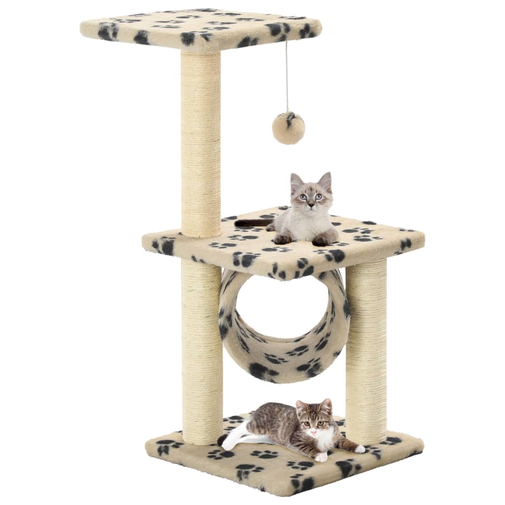 Katzen-Kratzbaum Sisal 65 cm Beige Pfoten-Aufdruck