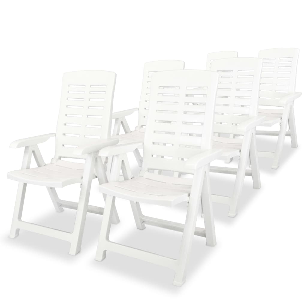 6 Stück verstellbare Klappstühle aus Kunststoff, weiß
