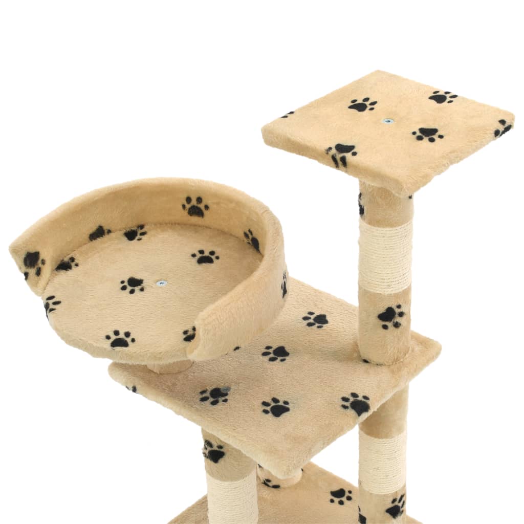 Katzen-Kratzbaum mit Sisal-Säulen 65 cm Pfoten-Aufdruck Beige