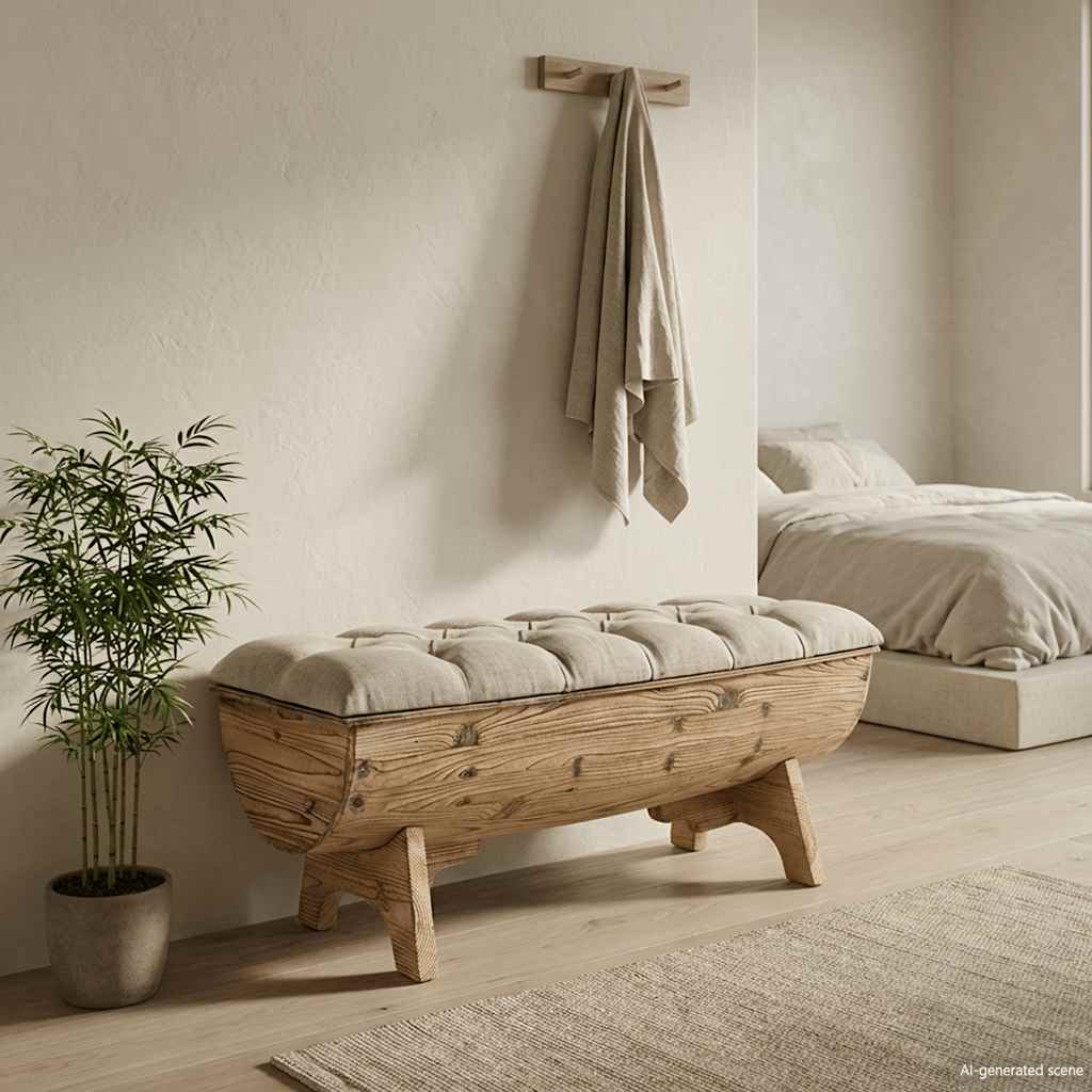 Aufbewahrungsbank Massivholz und Stoff 103 x 51 x 44 cm