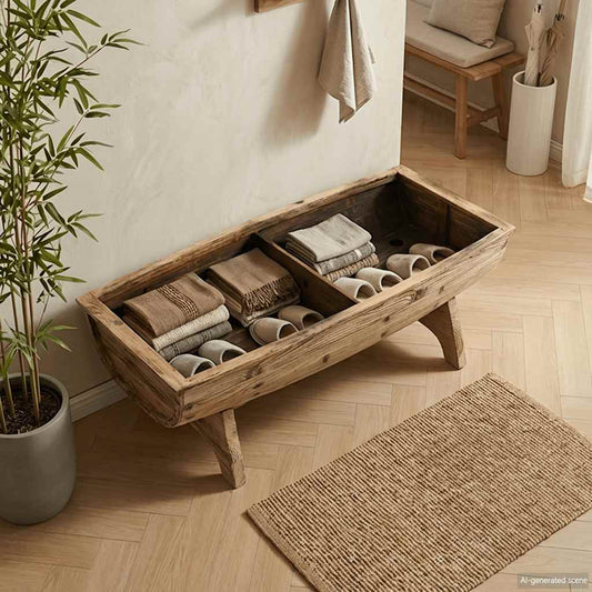 Aufbewahrungsbank Massivholz und Stoff 103 x 51 x 44 cm