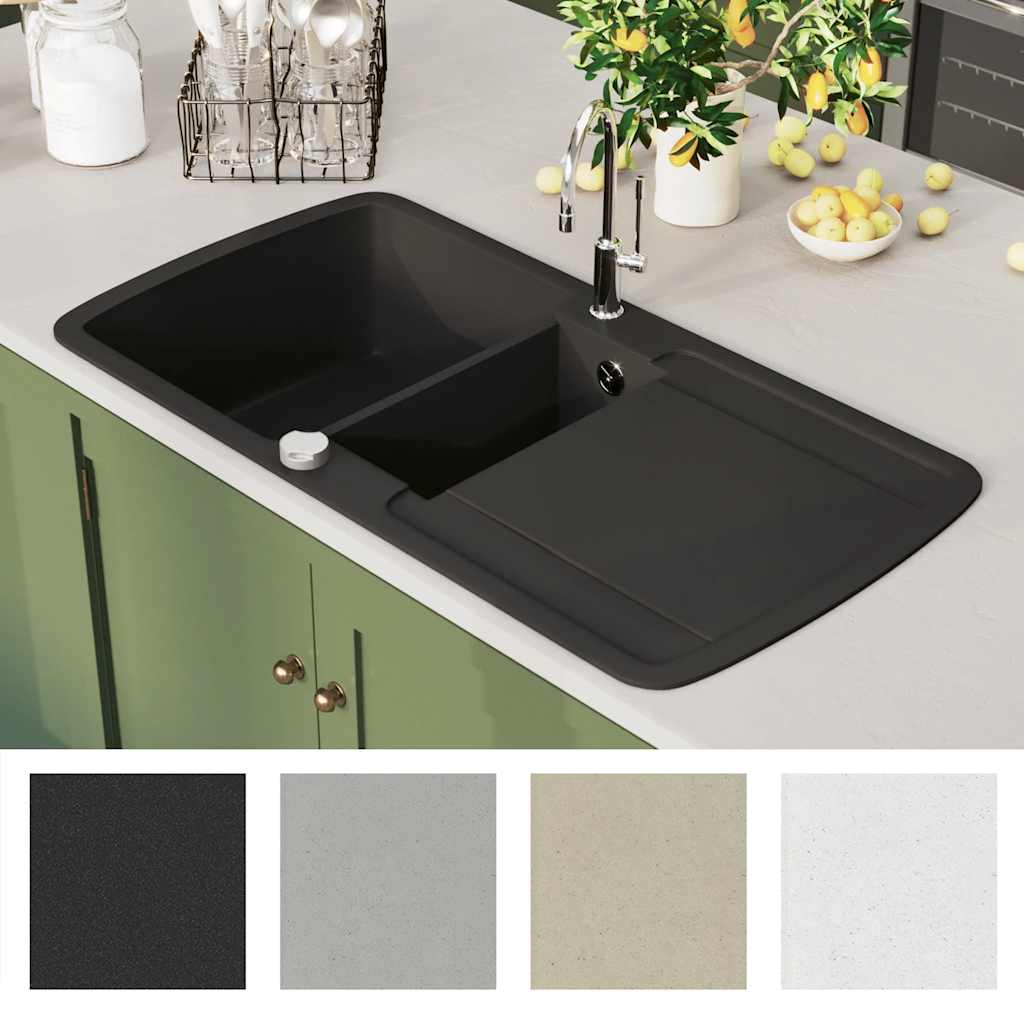 Granit Spülbecken Doppelbecken Schwarz