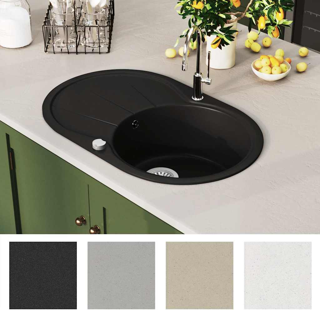 Granit Küchenspüle Einzelwaschbecken Oval Schwarz