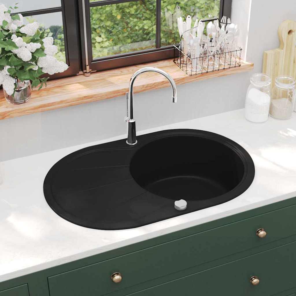 Granit Küchenspüle Einzelwaschbecken Oval Schwarz