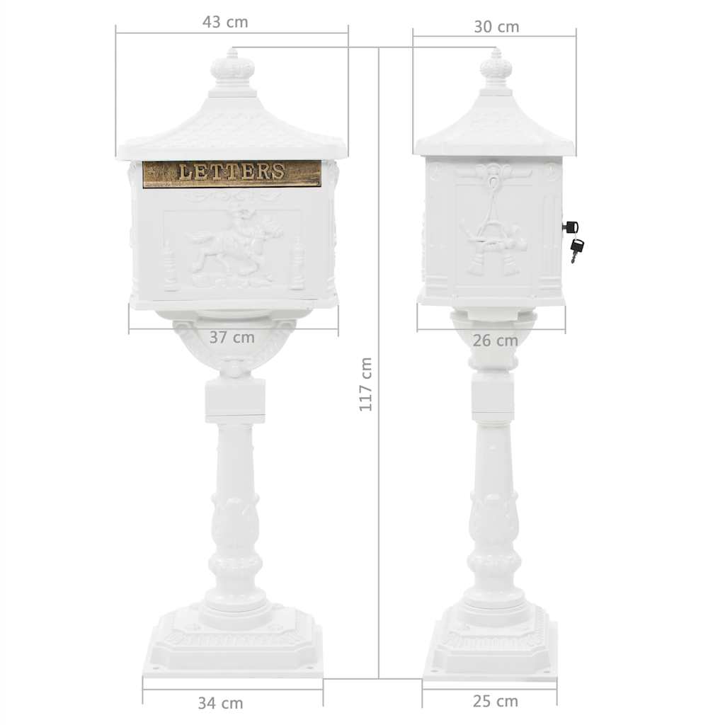 Sockel-Briefkasten Aluminium Vintage-Stil Rostfrei Weiß