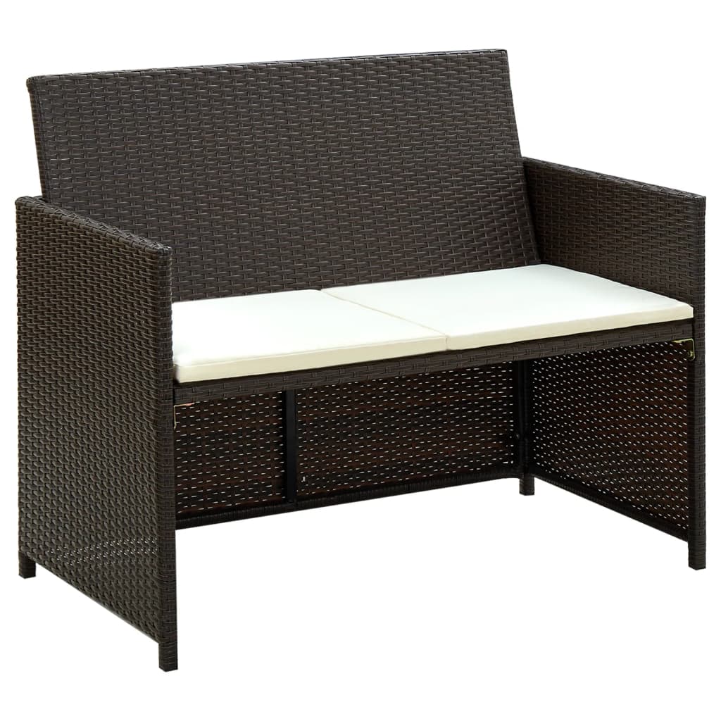 2-Sitzer-Gartensofa mit Polstern Braun Poly Rattan