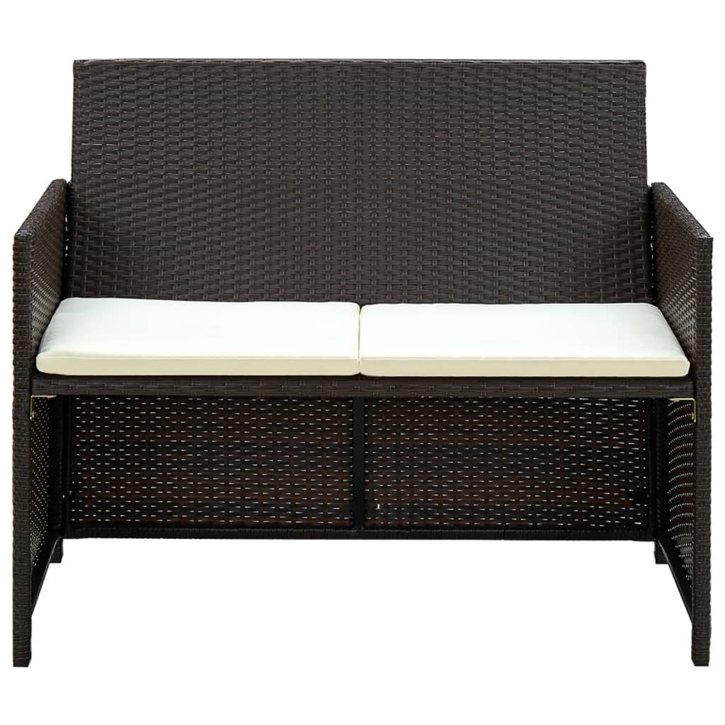 2-Sitzer-Gartensofa mit Polstern Braun Poly Rattan